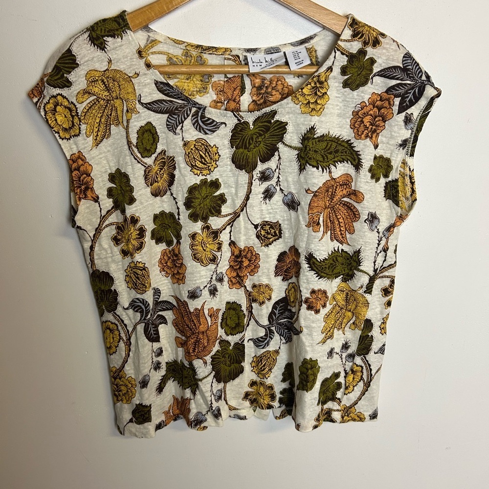 Nicole Miller Floral Print Blouse 100% Linen Size M Fall Cottagecore boho - Picture 1 of 10